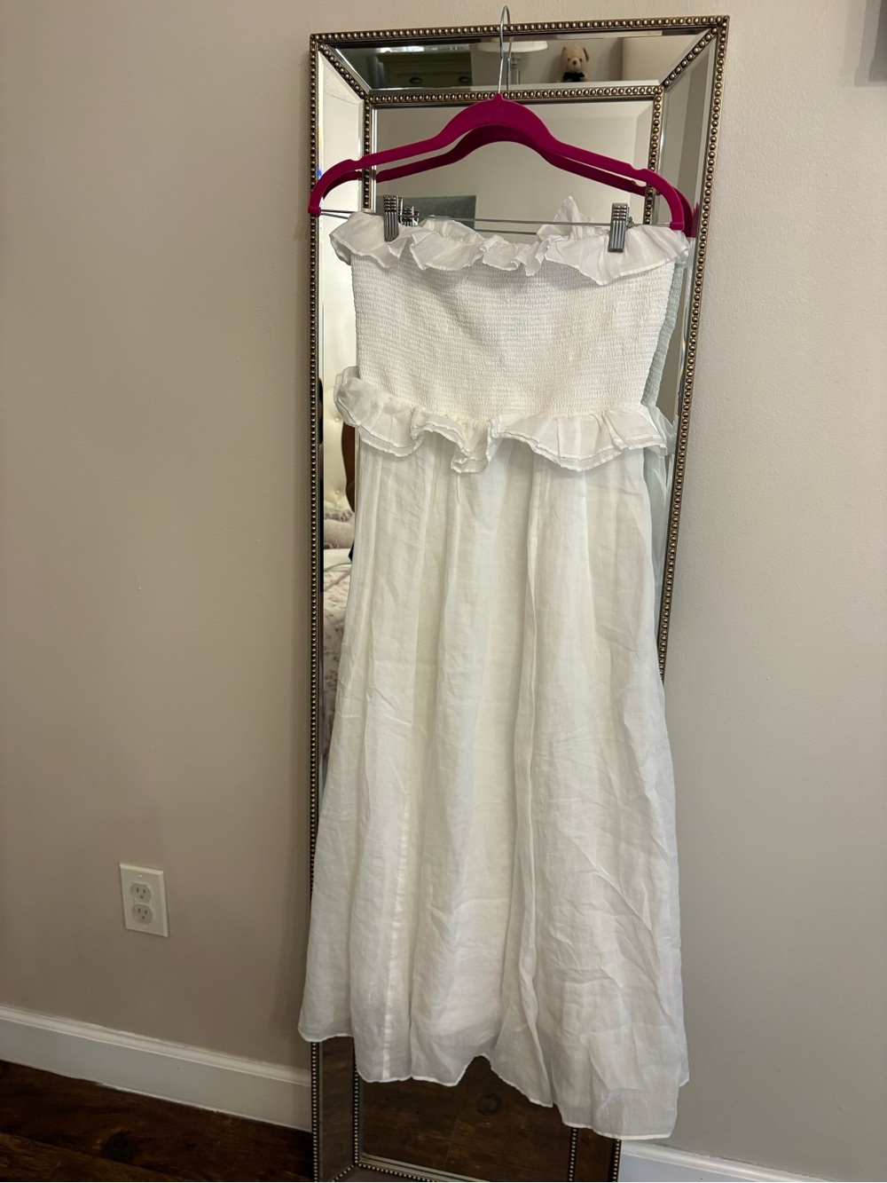 J. Crew White Strapless Ruffled Midi Dress